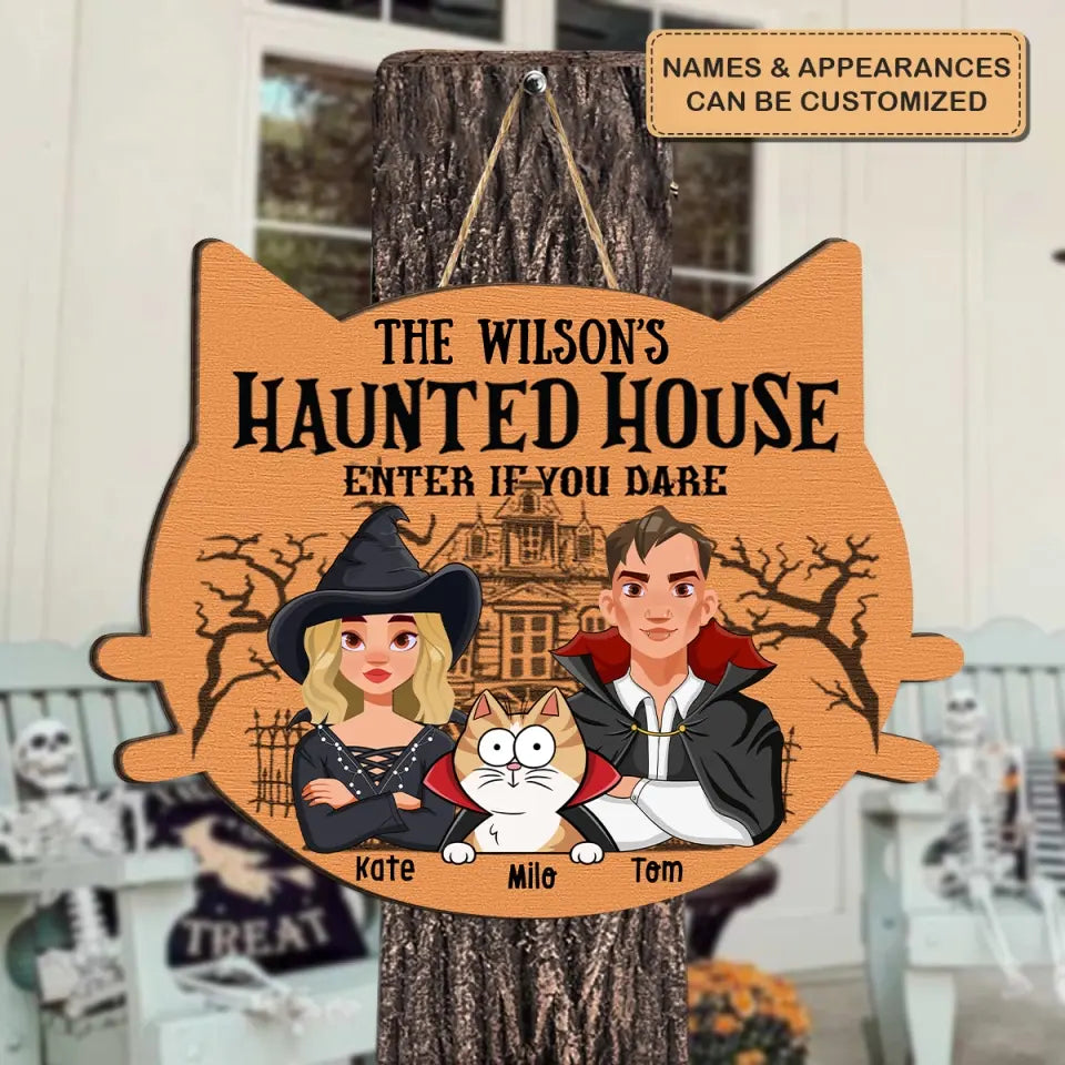 Enter If You Dare Cat Halloween - Personalized Custom Door Sign - Halloween Gift For Cat Mom, Cat Dad, Cat Lover, Cat Owner