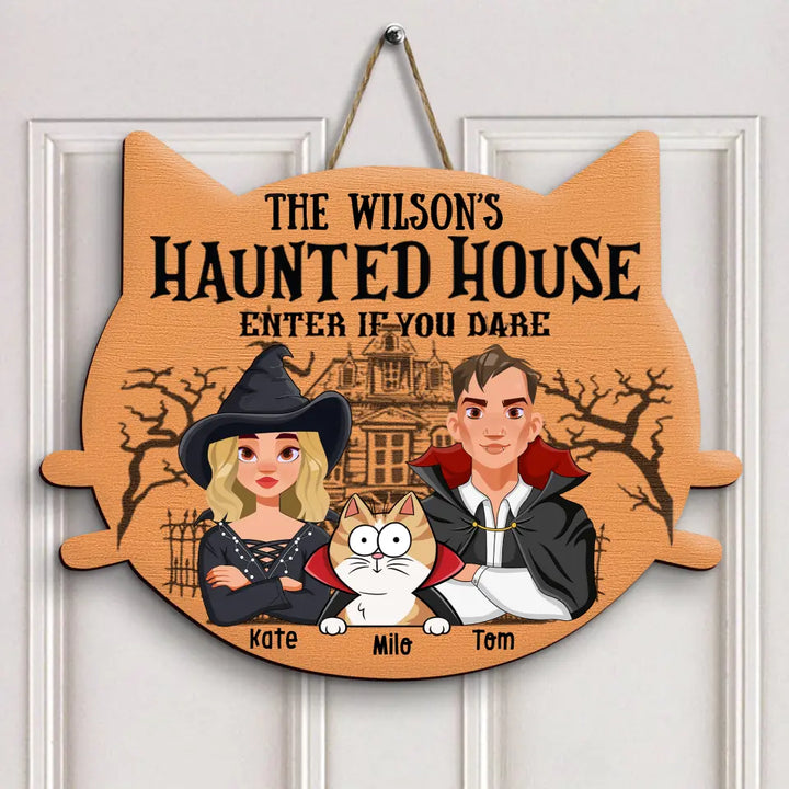 Enter If You Dare Cat Halloween - Personalized Custom Door Sign - Halloween Gift For Cat Mom, Cat Dad, Cat Lover, Cat Owner