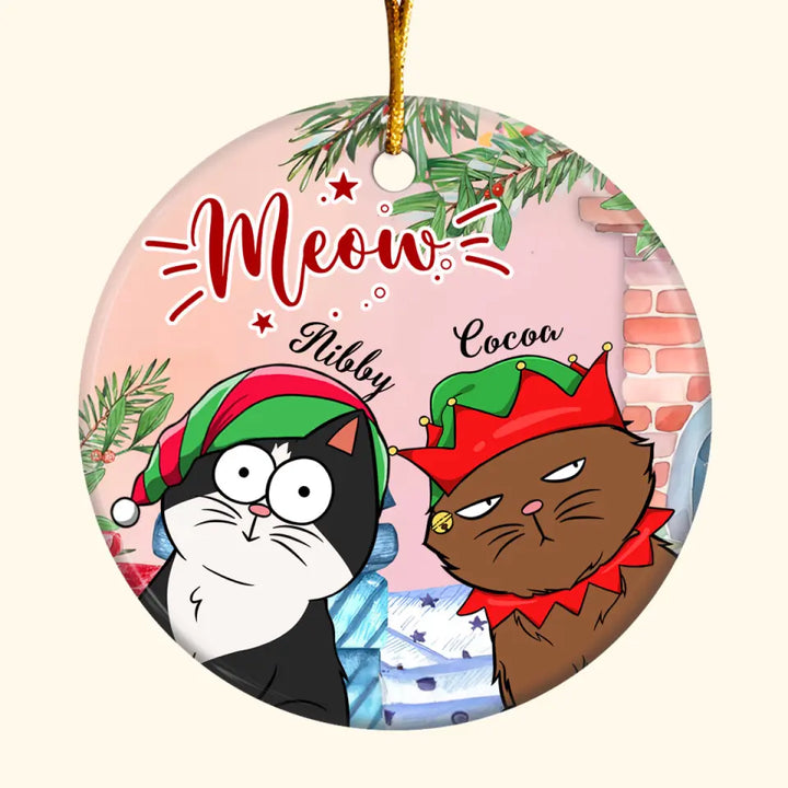 Meowy Catmas - Personalized Custom Ceramic Ornament - Christmas Gift For Cat Mom, Cat Dad, Cat Lover, Cat Owner