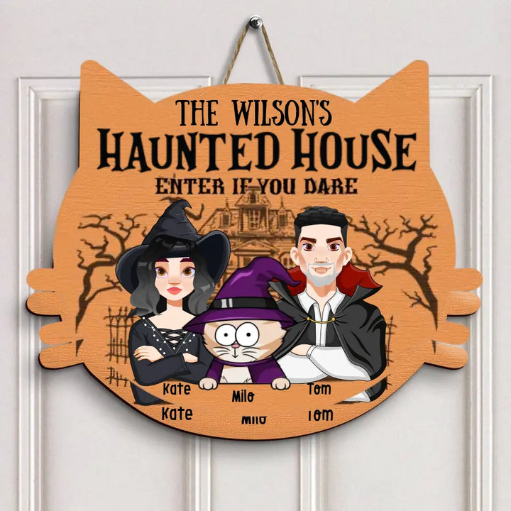 Enter If You Dare Cat Halloween - Personalized Custom Door Sign - Halloween Gift For Cat Mom, Cat Dad, Cat Lover, Cat Owner