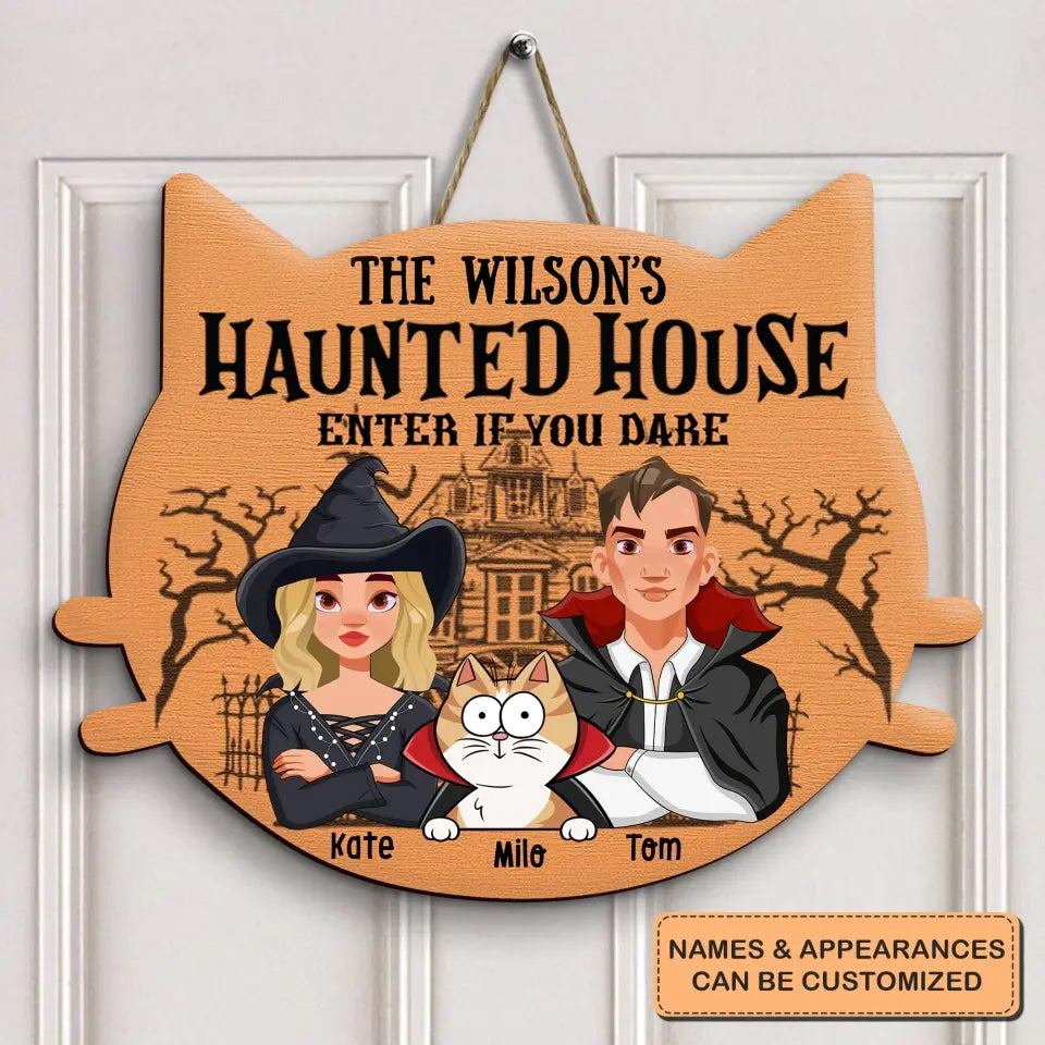 Enter If You Dare Cat Halloween - Personalized Custom Door Sign - Halloween Gift For Cat Mom, Cat Dad, Cat Lover, Cat Owner