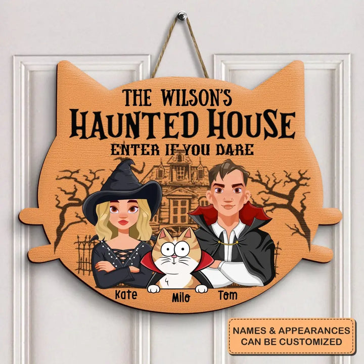 Enter If You Dare Cat Halloween - Personalized Custom Door Sign - Halloween Gift For Cat Mom, Cat Dad, Cat Lover, Cat Owner