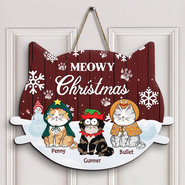 Meowy Christmas - Personalized Custom Door Sign - Christmas Cat Funny -  Gift For Cat Mom, Cat Dad, Cat Lover, Cat Owner