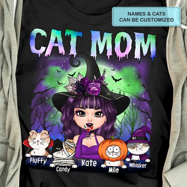 Cat Mom Witch Halloween - Personalized Custom T-shirt - Halloween Gift For Witch, Bestie, Cat Lover