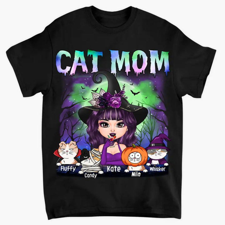 Cat Mom Witch Halloween - Personalized Custom T-shirt - Halloween Gift For Witch, Bestie, Cat Lover