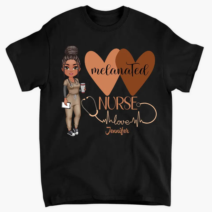 Melanated Nurse Love - Personalized Custom T-shirt - Nurse's Day, Appreciation Gift For Nurse