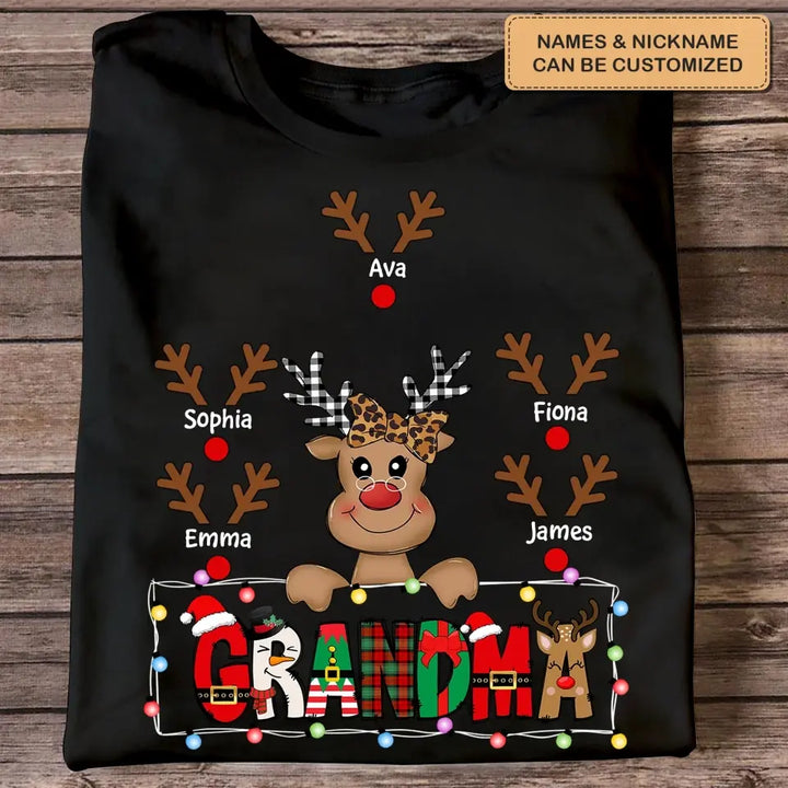 Grandma Cute Reindeer - Personalized Custom T-shirt - Christmas Gift For Grandma, Mother