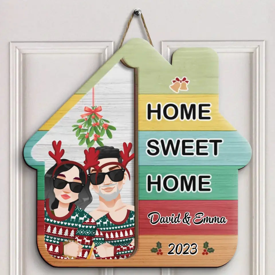 Home Sweet Home Christmas - Personalized Custom Door Sign - Christmas Gift For Couple, Wife, Husband