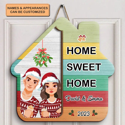 Home Sweet Home Christmas - Personalized Custom Door Sign - Christmas Gift For Couple, Wife, Husband
