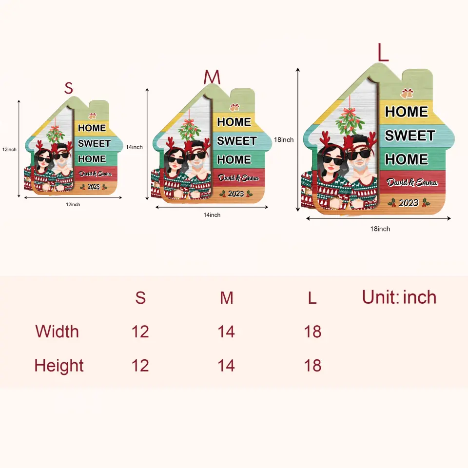 Home Sweet Home Christmas - Personalized Custom Door Sign - Christmas Gift For Couple, Wife, Husband