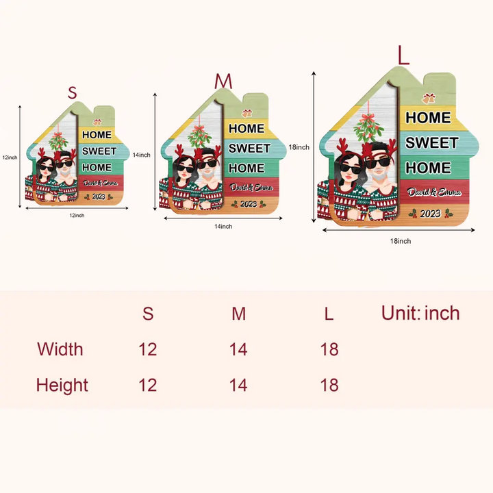 Home Sweet Home Christmas - Personalized Custom Door Sign - Christmas Gift For Couple, Wife, Husband