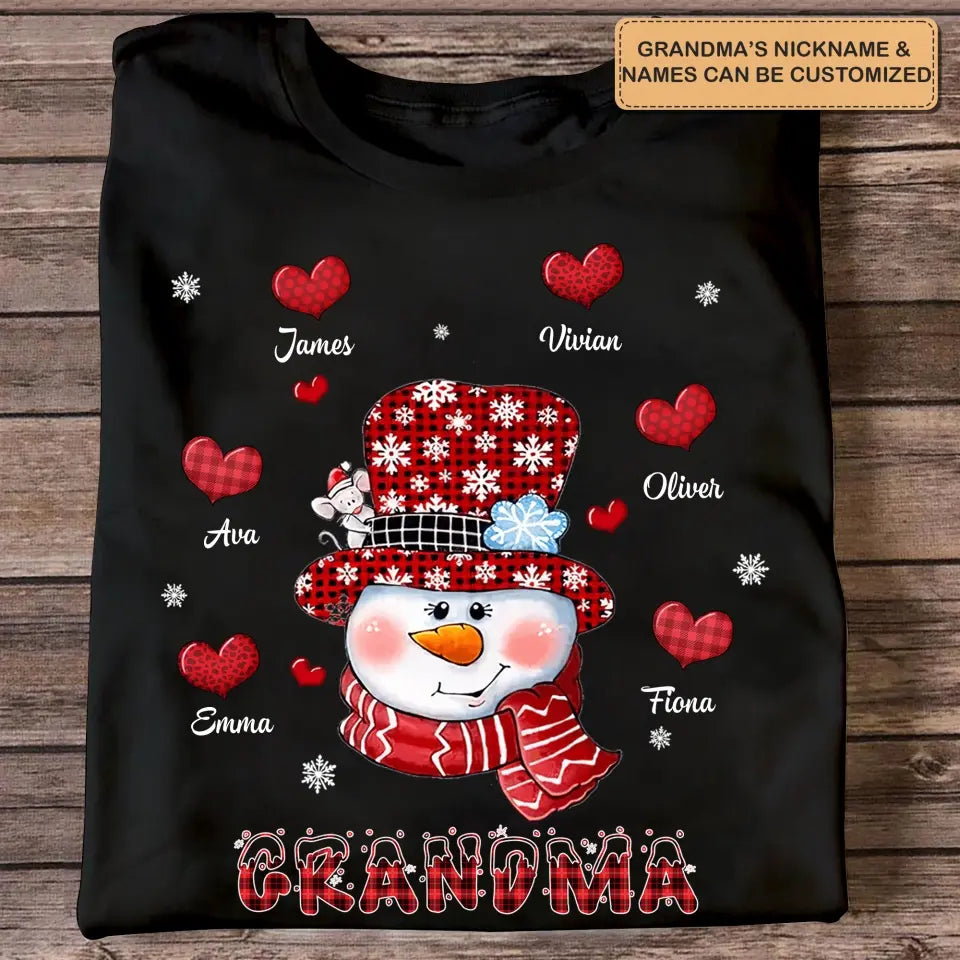 Grandma Hearts Christmas - Personalized Custom T-shirt - Christmas, Mother's Day Gift For Grandma, Mom, Family Members
