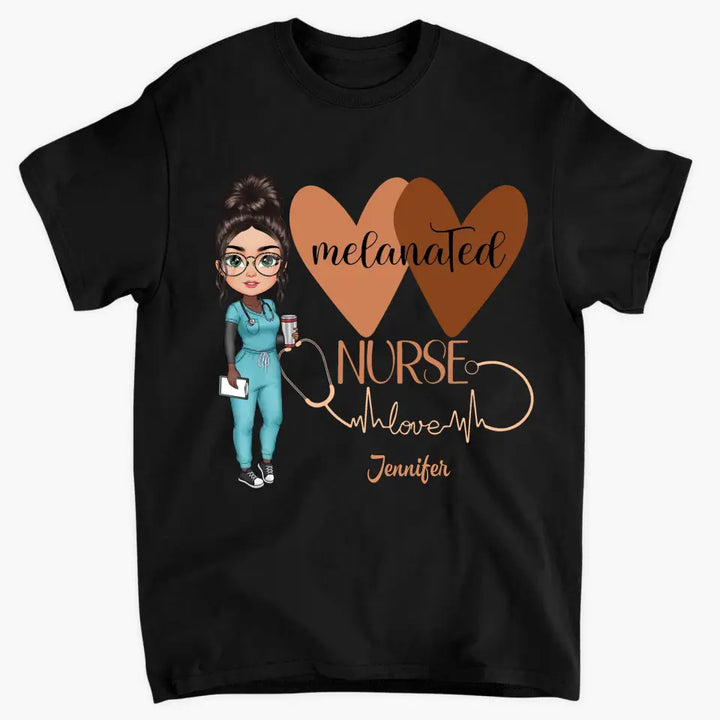 Melanated Nurse Love - Personalized Custom T-shirt - Nurse's Day, Appreciation Gift For Nurse