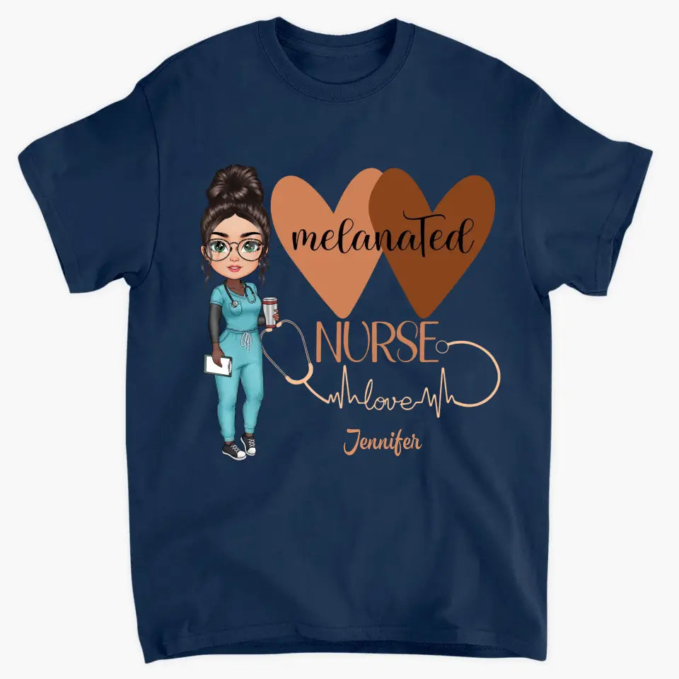 Melanated Nurse Love - Personalized Custom T-shirt - Nurse's Day, Appreciation Gift For Nurse