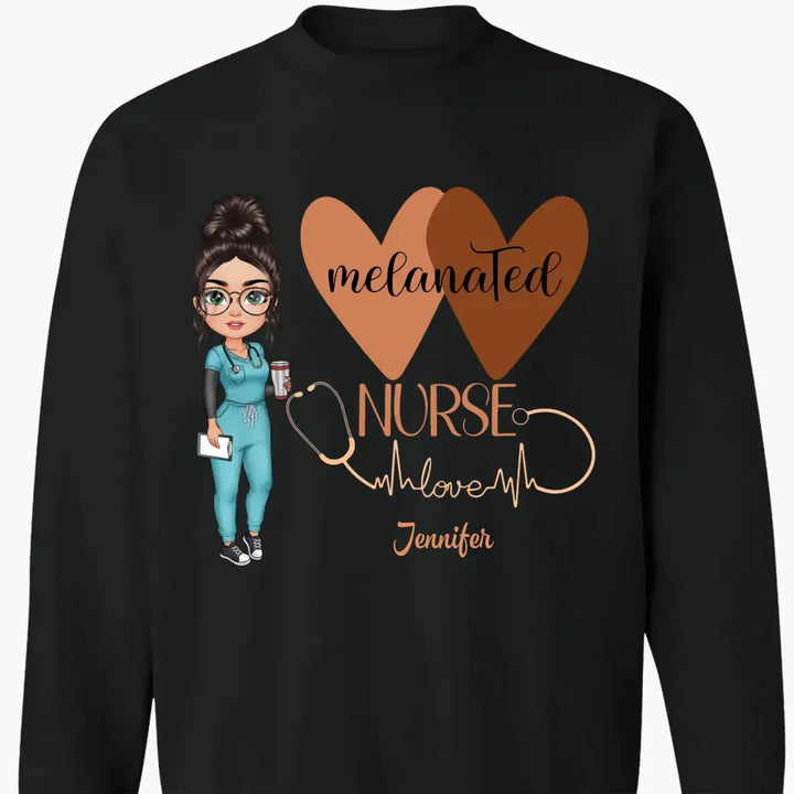 Melanated Nurse Love - Personalized Custom T-shirt - Nurse's Day, Appreciation Gift For Nurse