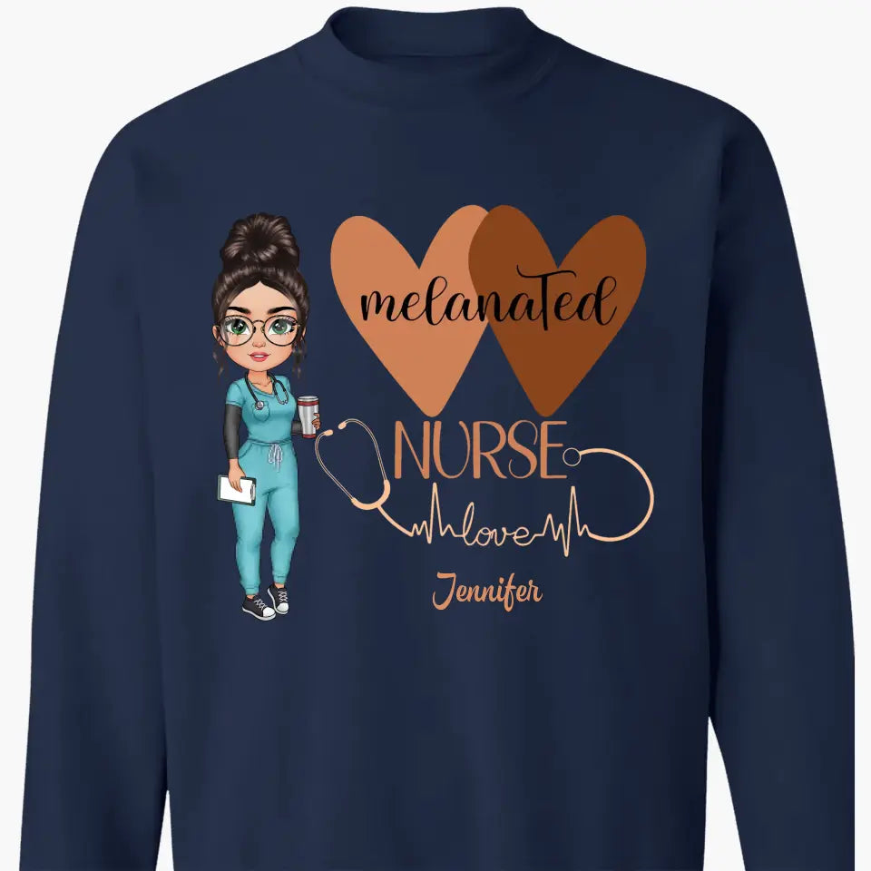 Melanated Nurse Love - Personalized Custom T-shirt - Nurse's Day, Appreciation Gift For Nurse