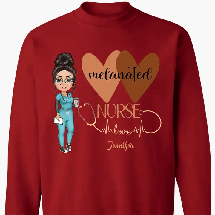 Melanated Nurse Love - Personalized Custom T-shirt - Nurse's Day, Appreciation Gift For Nurse