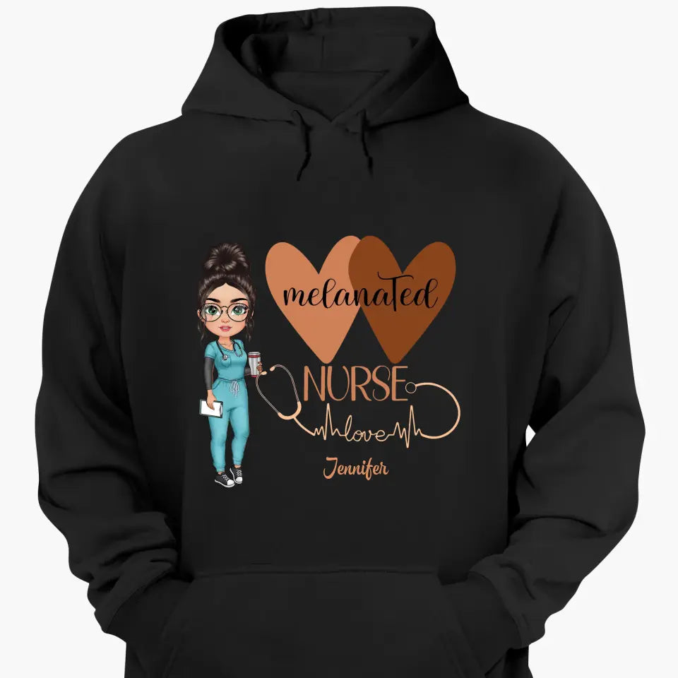 Melanated Nurse Love - Personalized Custom T-shirt - Nurse's Day, Appreciation Gift For Nurse