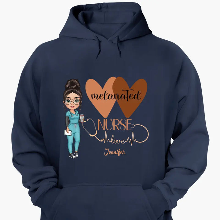 Melanated Nurse Love - Personalized Custom T-shirt - Nurse's Day, Appreciation Gift For Nurse