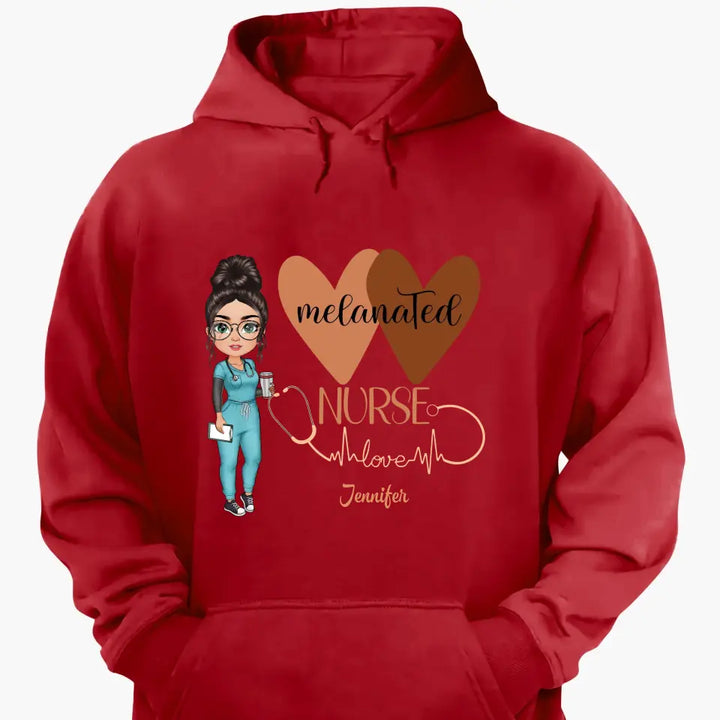 Melanated Nurse Love - Personalized Custom T-shirt - Nurse's Day, Appreciation Gift For Nurse