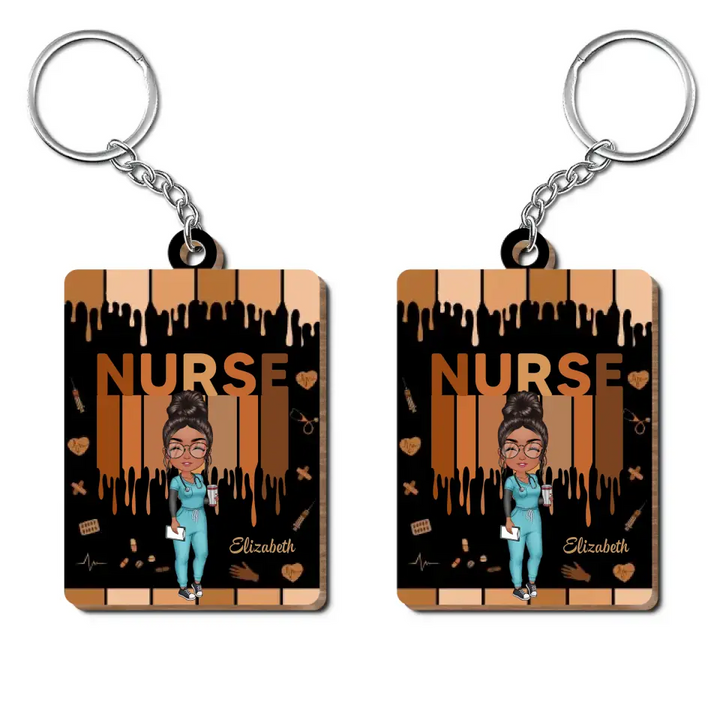 Love Nurse Life - Personalized Custom Wooden Keychain - Nurse's Day, Appreciation Gift For Nurse