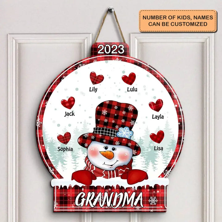 Snowman Christmas - Personalized Custom Door Sign - Christmas Gift For Grandma