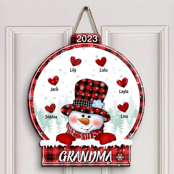 Snowman Christmas - Personalized Custom Door Sign - Christmas Gift For Grandma