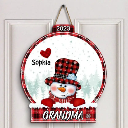 Snowman Christmas - Personalized Custom Door Sign - Christmas Gift For Grandma