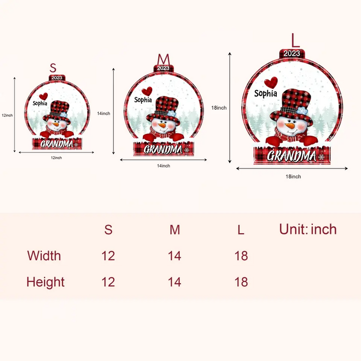 Snowman Christmas - Personalized Custom Door Sign - Christmas Gift For Grandma