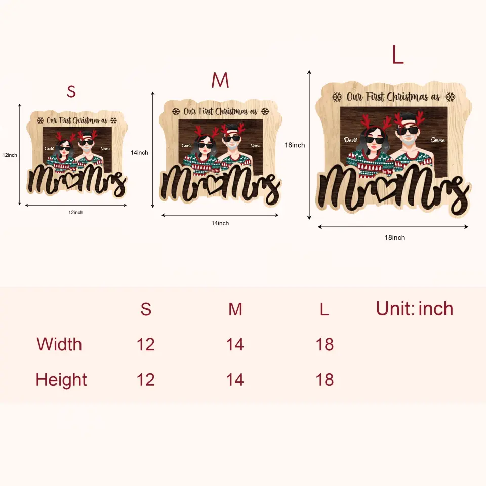 Our First Christmas As Mr & Mrs - Personalized Custom Door Sign - Christmas Gift For Couple, Wife, Husband