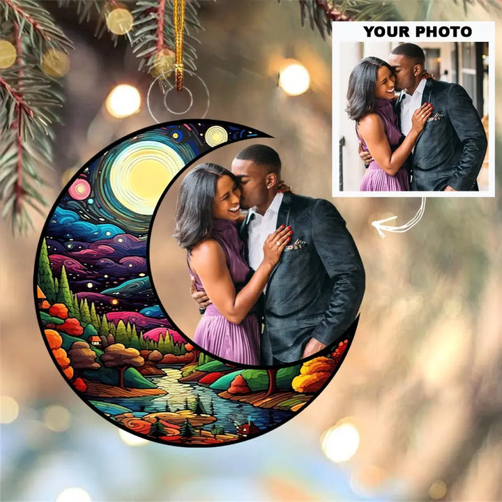 I Love You To The Moon And Back - Personalized Custom Photo Mica Ornament - Christmas Gift For Family, Couple, Family Members AGCPD043