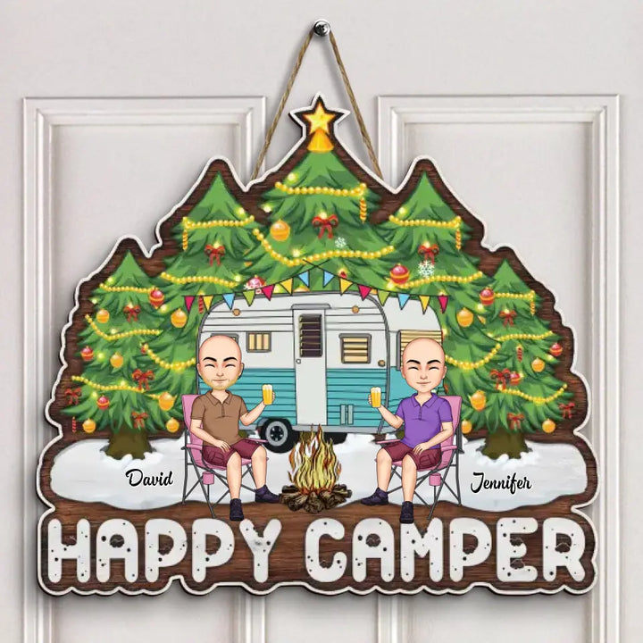 Happy Camper - Personalized Custom Door Sign - Christmas Gift For Couple, Camping Lover