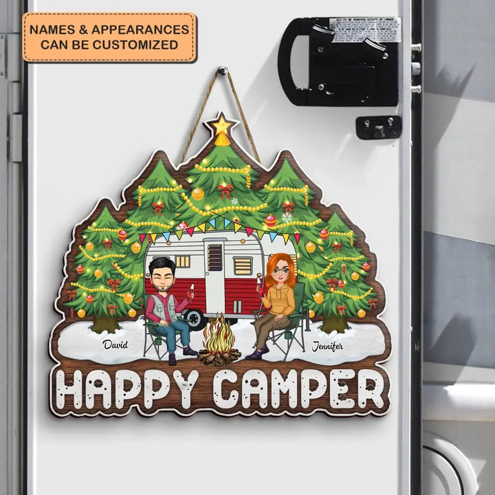 Happy Camper - Personalized Custom Door Sign - Christmas Gift For Couple, Camping Lover
