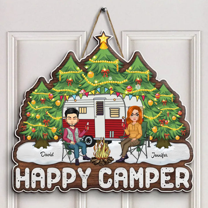 Happy Camper - Personalized Custom Door Sign - Christmas Gift For Couple, Camping Lover