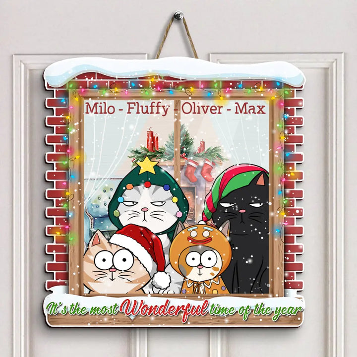 It's The Most Wonderful Time - Personalized Christmas Door Sign - Christmas Cat Funny - Gift For Cat Lover, Cat Mom, Cat Dad, Cat Owner