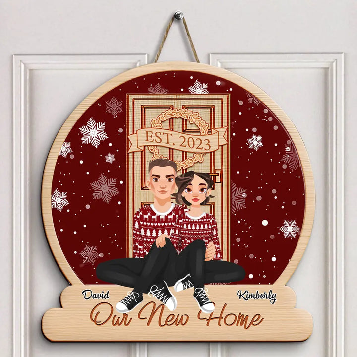 Our New Home EST. 2023 - Personalized Custom Door Sign - Christmas Gift For Couple, Wife, Husband