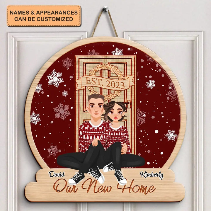 Our New Home EST. 2023 - Personalized Custom Door Sign - Christmas Gift For Couple, Wife, Husband
