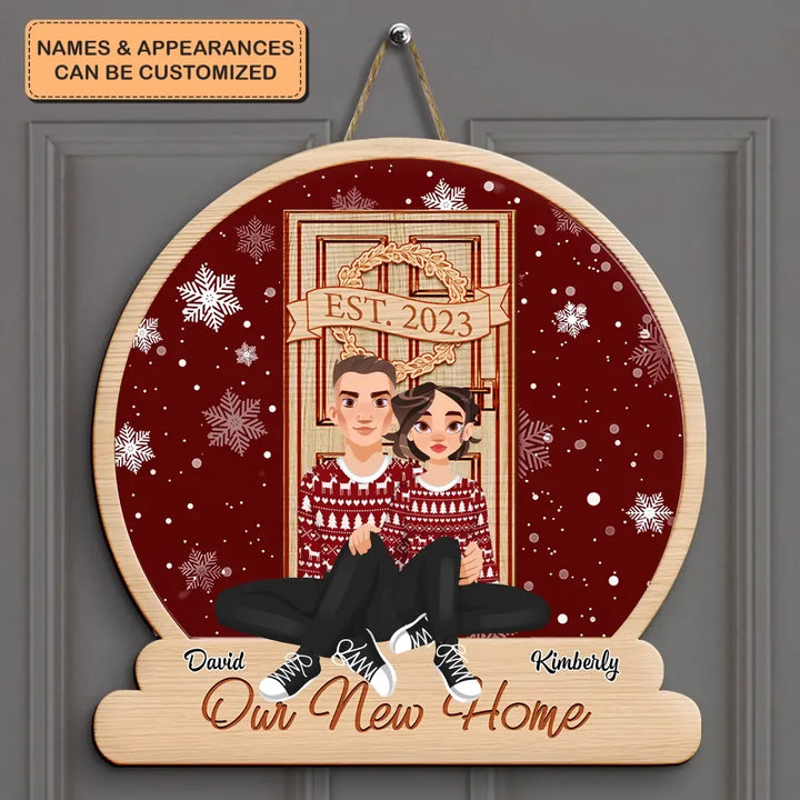 Our New Home EST. 2023 - Personalized Custom Door Sign - Christmas Gift For Couple, Wife, Husband