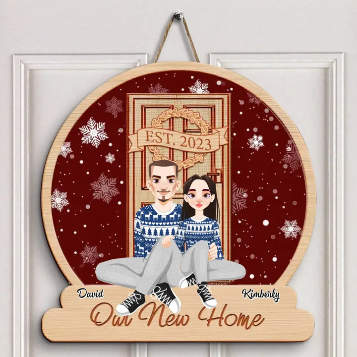 Our New Home EST. 2023 - Personalized Custom Door Sign - Christmas Gift For Couple, Wife, Husband