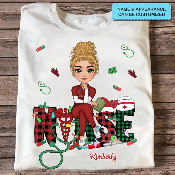 Love Nurse Life Christmas V2 - Personalized Custom T-shirt - Nurse's Day, Appreciation, Christmas Gift For Nurse