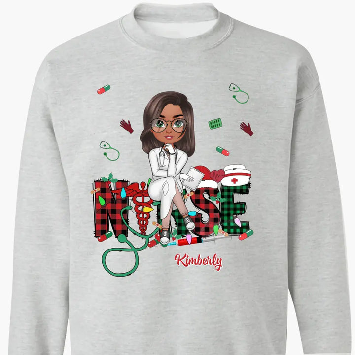 Love Nurse Life Christmas V2 - Personalized Custom T-shirt - Nurse's Day, Appreciation, Christmas Gift For Nurse