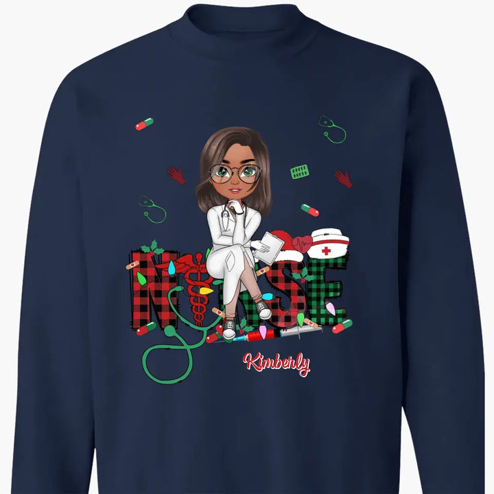 Love Nurse Life Christmas V2 - Personalized Custom T-shirt - Nurse's Day, Appreciation, Christmas Gift For Nurse