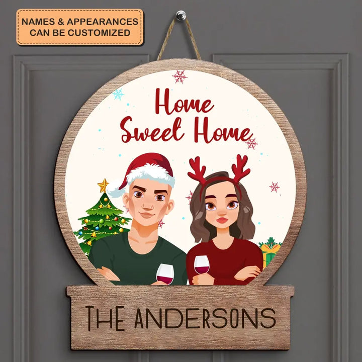 Home Sweet Home - Personalized Custom Door Sign - Christmas Gift For Couple, Wife, Husband