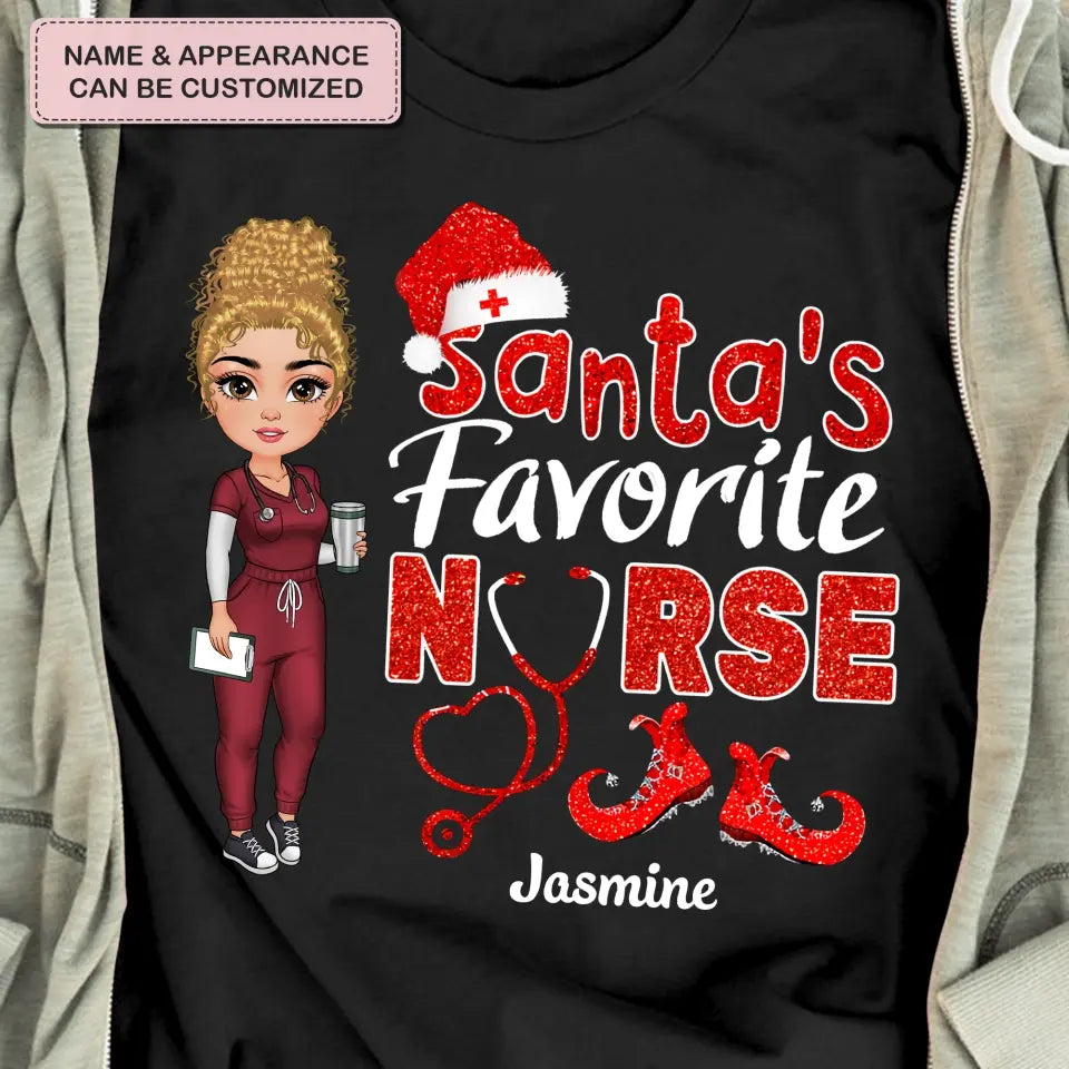 Santa's Favorite Nurse - Personalized Custom T-shirt - Nurse's Day, Appreciation, Christmas Gift For Nurse
