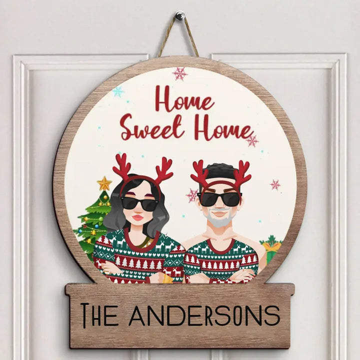 Home Sweet Home - Personalized Custom Door Sign - Christmas Gift For Couple, Wife, Husband