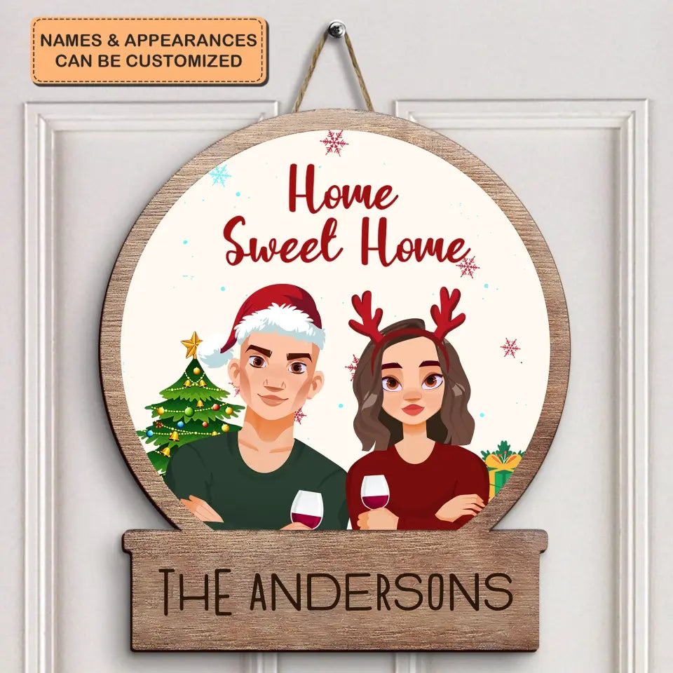 Home Sweet Home - Personalized Custom Door Sign - Christmas Gift For Couple, Wife, Husband