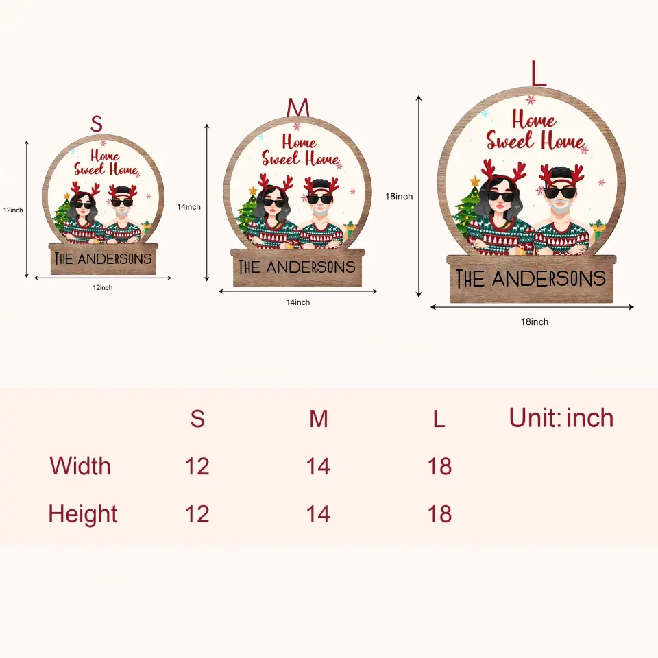 Home Sweet Home - Personalized Custom Door Sign - Christmas Gift For Couple, Wife, Husband