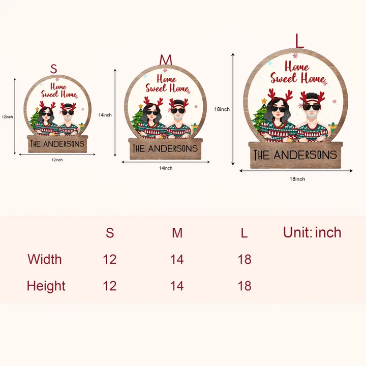 Home Sweet Home - Personalized Custom Door Sign - Christmas Gift For Couple, Wife, Husband