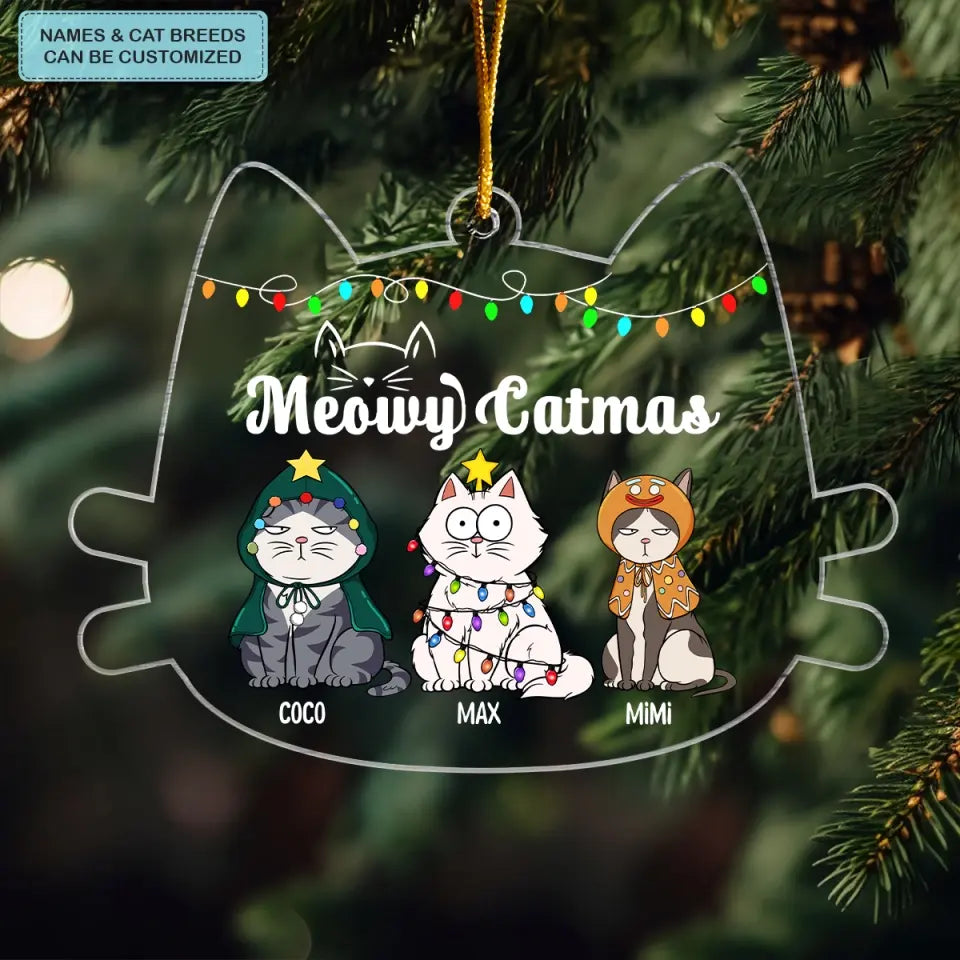 Meowy Catmas - Personalized Custom Mica Ornament - Christmas Cat Funny - Gift For Cat Mom, Cat Dad, Cat Lover, Cat Owner