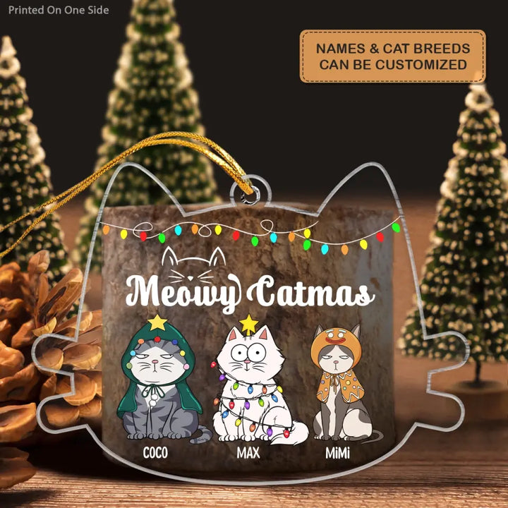 Meowy Catmas - Personalized Custom Mica Ornament - Christmas Cat Funny - Gift For Cat Mom, Cat Dad, Cat Lover, Cat Owner